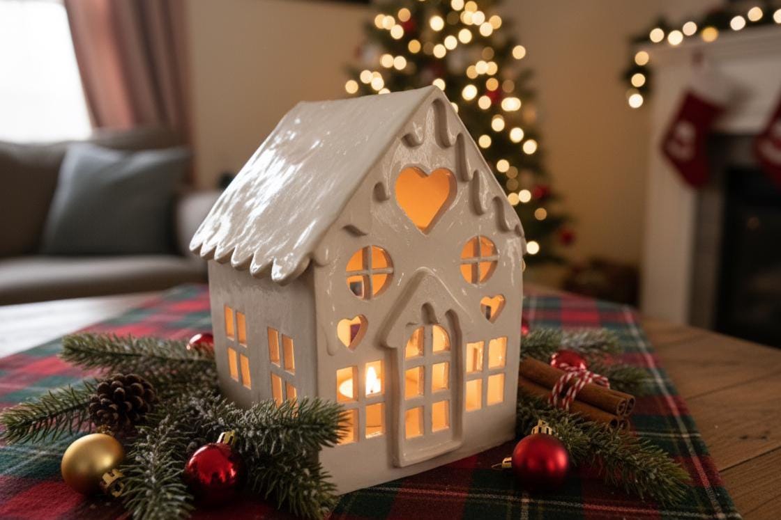 Christmas Candle Holder Pottery Template, Ceramic Slab Building, Digital Download