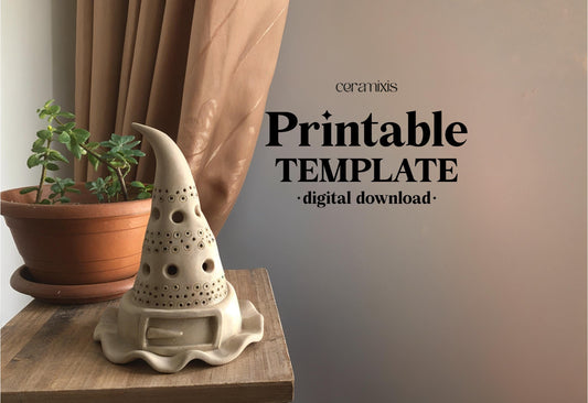 Halloween Witch Hat Candle Holder Pottery Template, Ceramic Slab Building, Digital Download