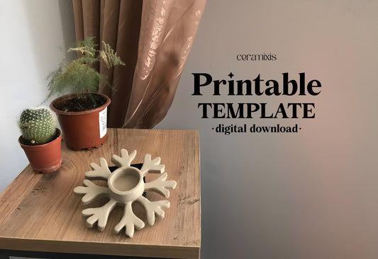 Snowflake Candle Holder Pottery Template, Ceramic Slab Building, Digital Download