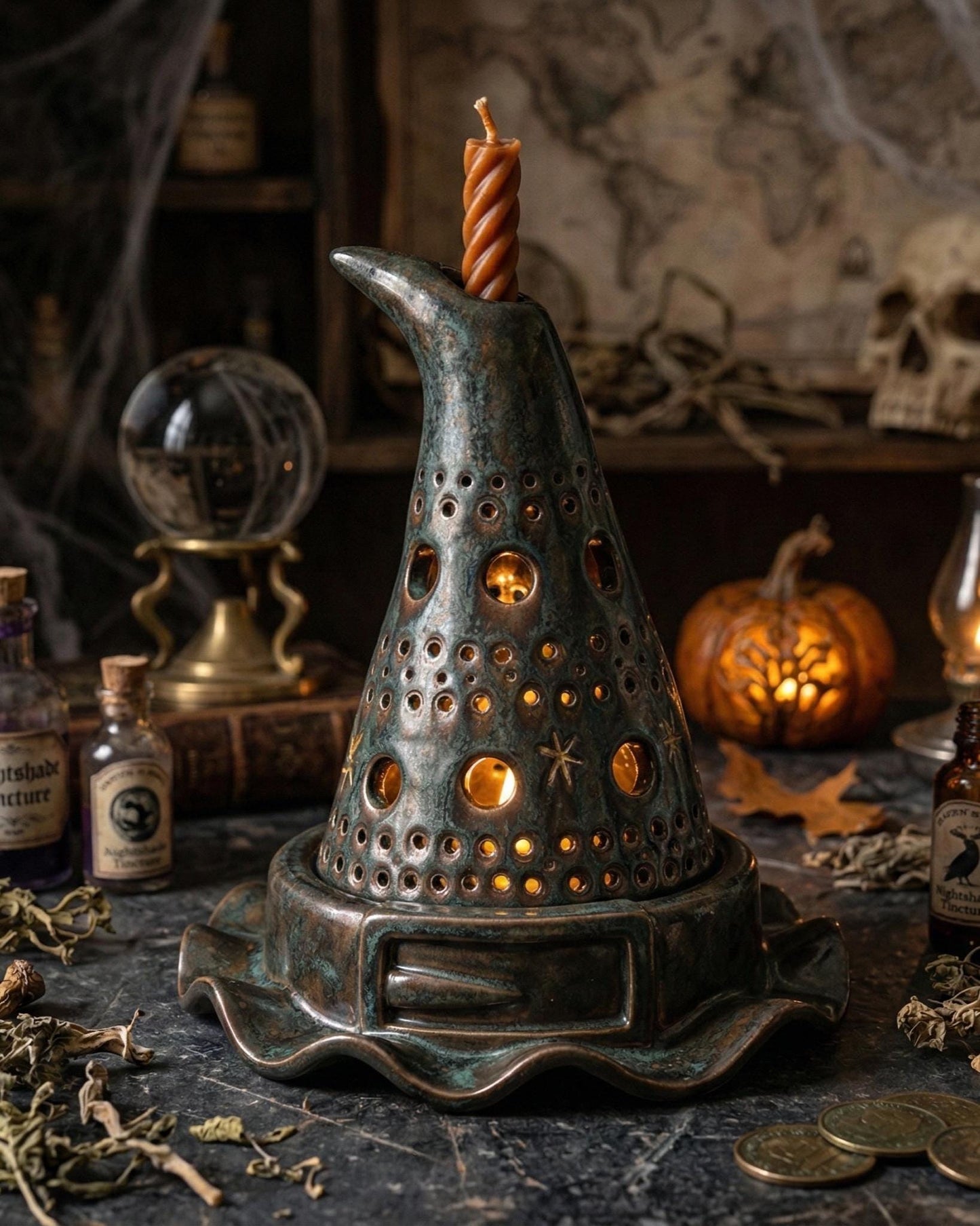 Halloween Witch Hat Candle Holder Pottery Template, Ceramic Slab Building, Digital Download
