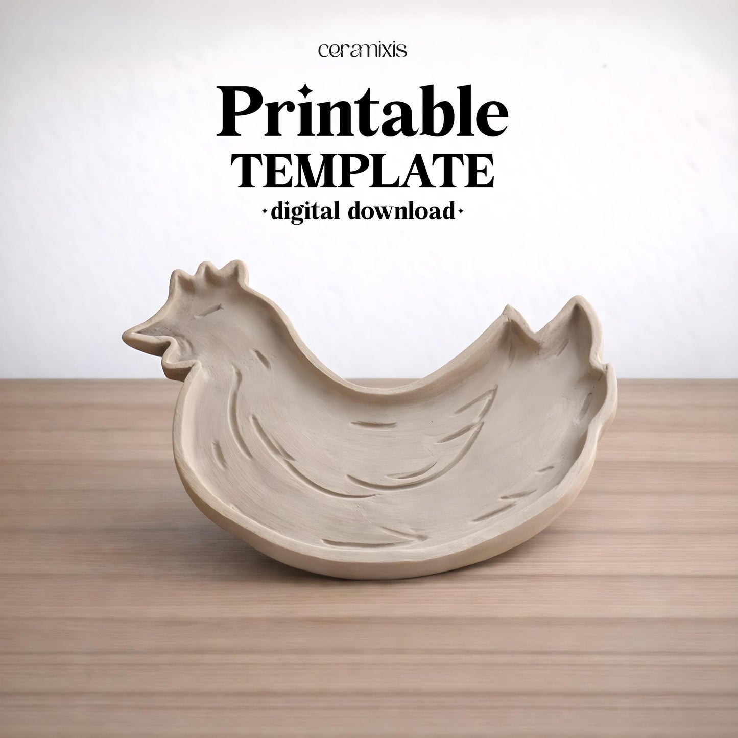 Chicken Plate Pottery Template, Easter Decor, Ceramic Slab Building, Digital Download