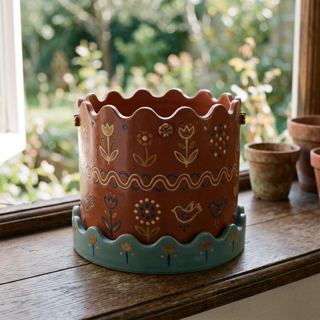 Round Planter Pottery Template, Ceramic Slab Building, Video Tutorial, Digital Download