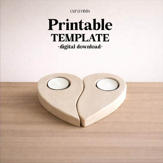 Heart Shaped Candle Holder Pottery Template, Ceramic Slab Building, Digital Download