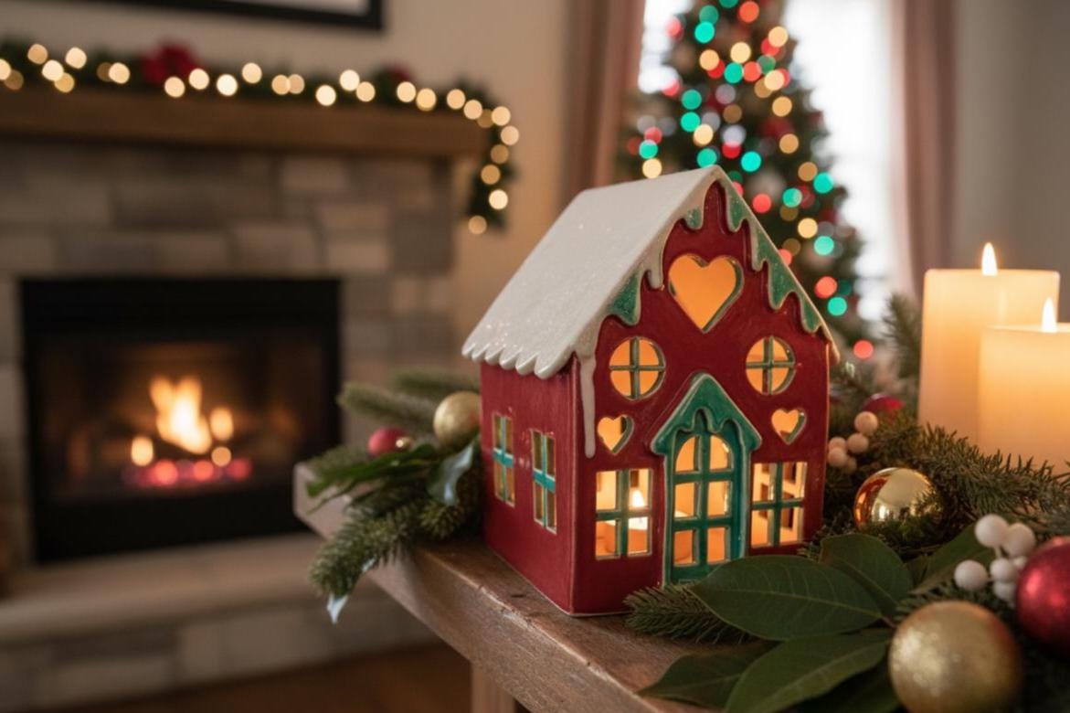 Christmas Candle Holder Pottery Template, Ceramic Slab Building, Digital Download