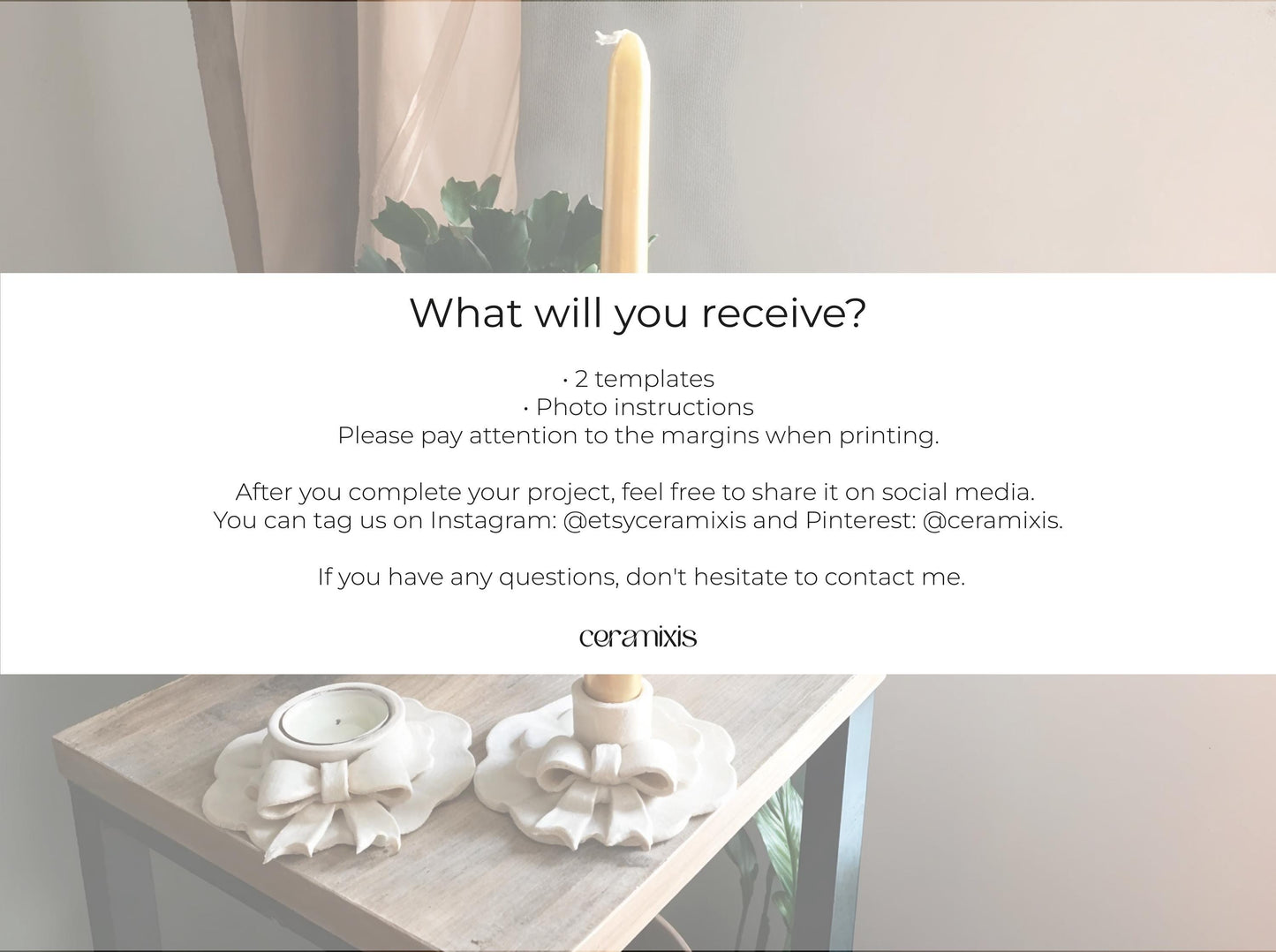 Bow Candle Holder Pottery Template, Ceramic Slab Building, Digital Download