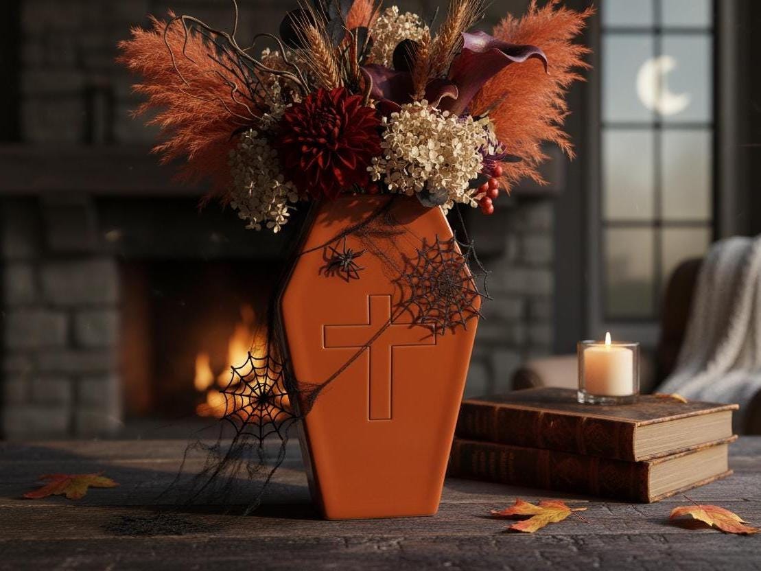 Coffin Vase Pottery Template, Halloween Decor, Ceramic Slab Building, Digital Download