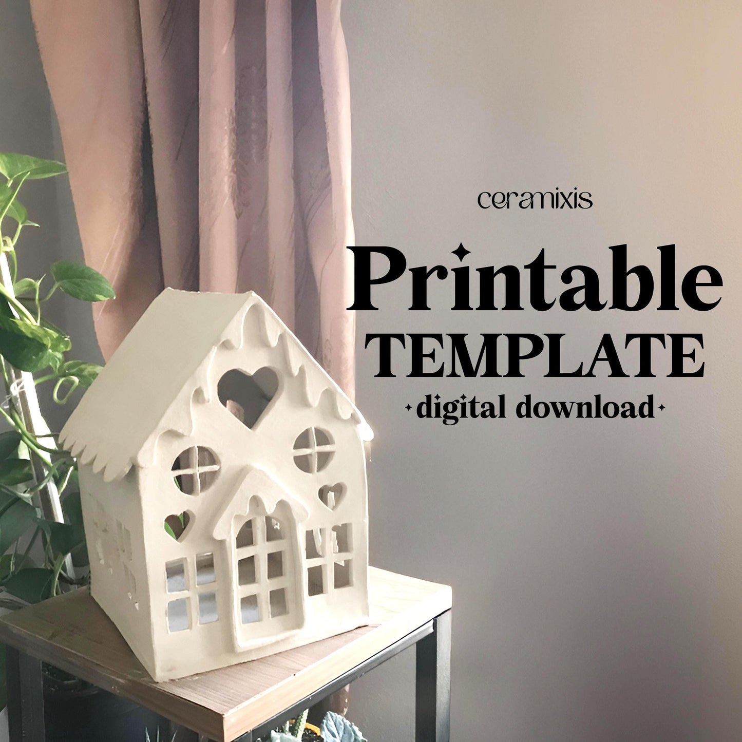 Christmas Candle Holder Pottery Template, Ceramic Slab Building, Digital Download