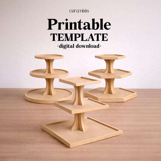 Dessert Serving Stand Set Pottery Template, Ceramic Slab Building, Digital Download