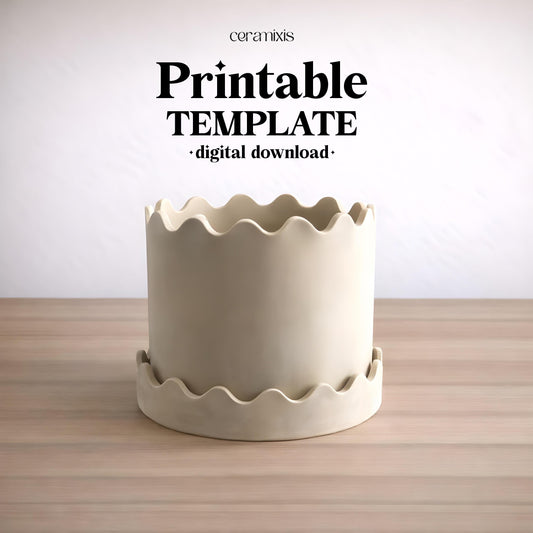 Round Planter Pottery Template, Ceramic Slab Building, Video Tutorial, Digital Download