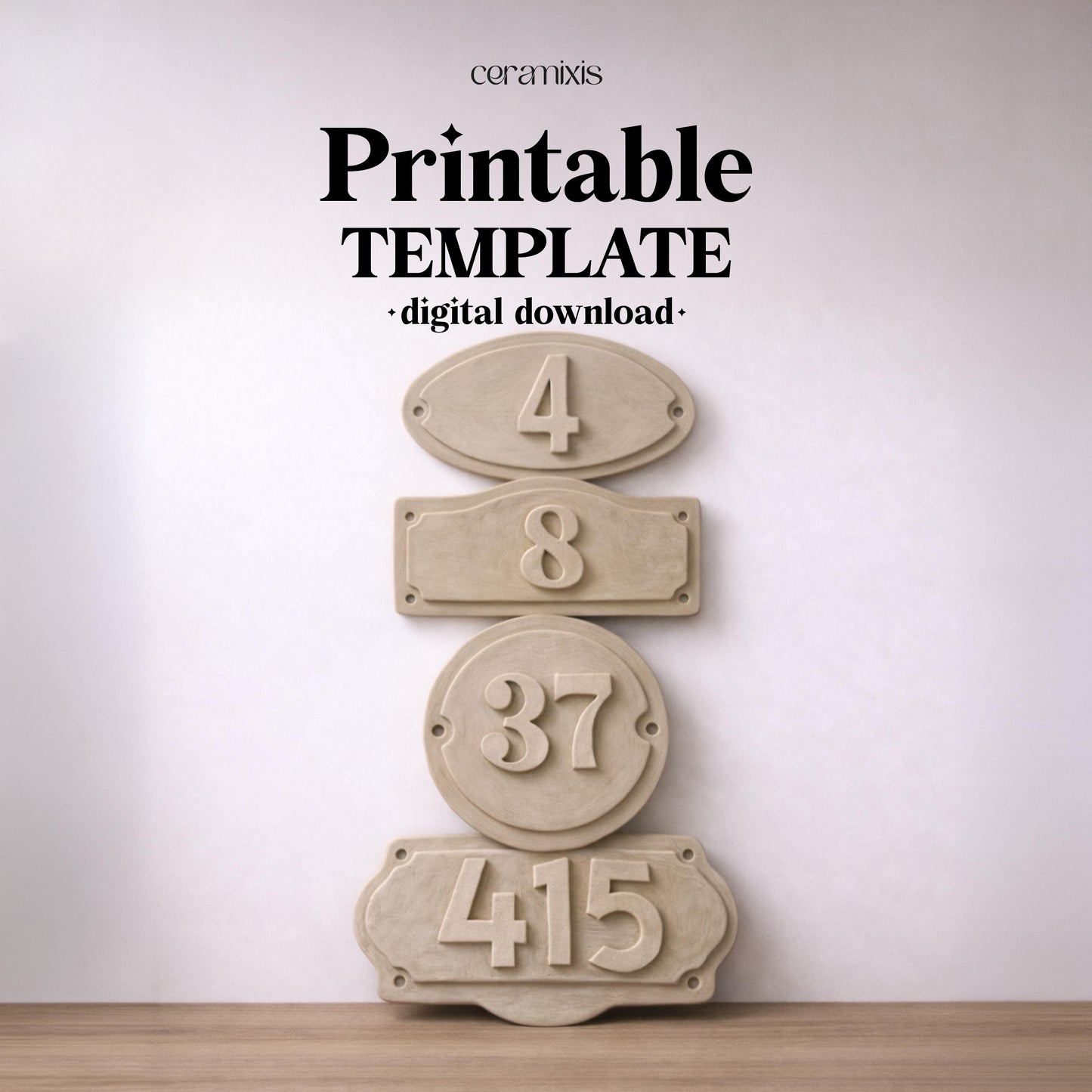 House Number Sign Set Pottery Template, Ceramic Slab Building, Digital Download