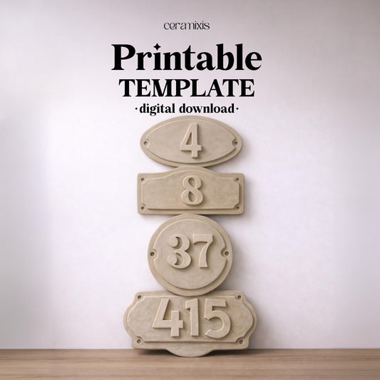 House Number Sign Set Pottery Template, Ceramic Slab Building, Digital Download