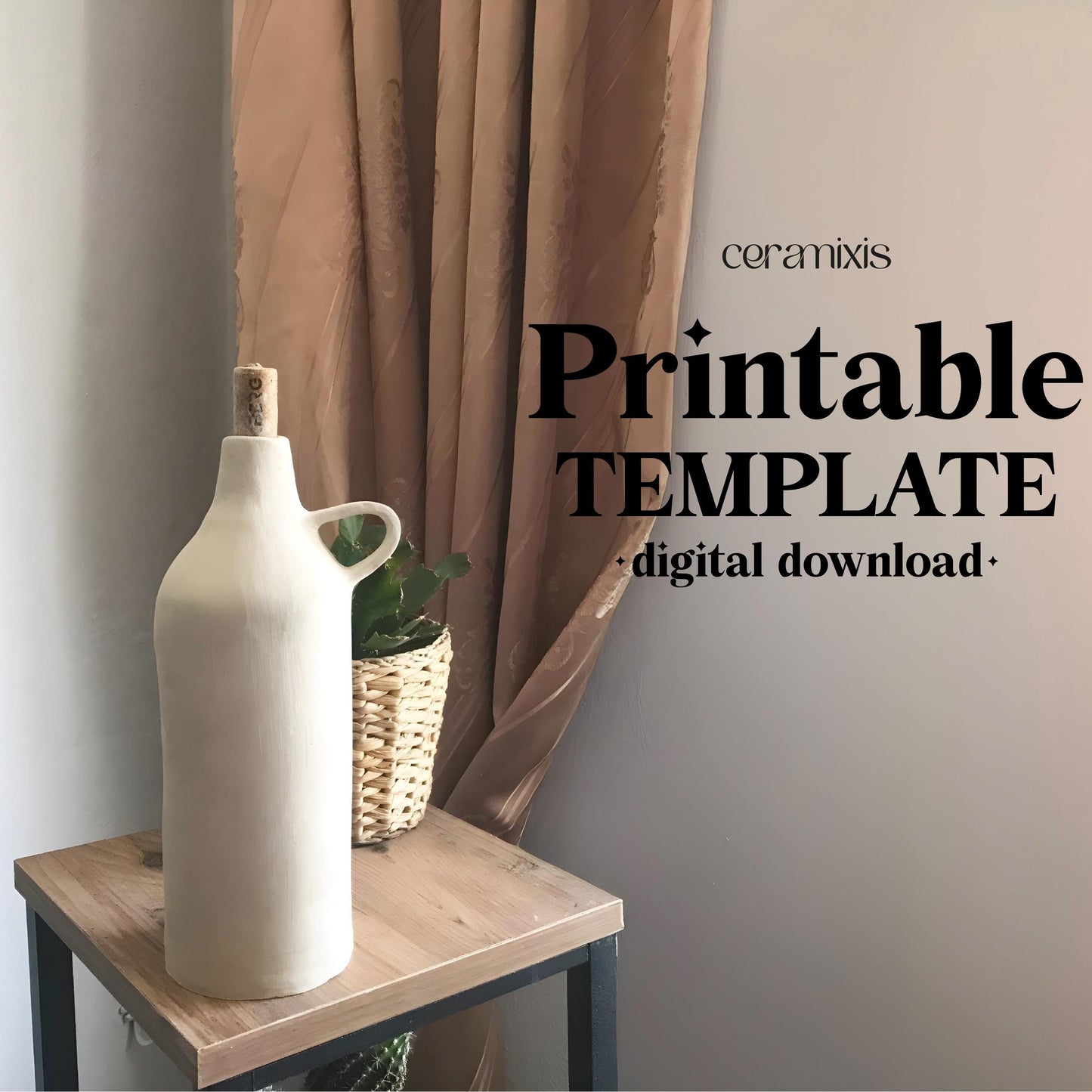Oil Bottle Pottery Template, Ceramic Slab Building, Video Tutorial, Digital Download
