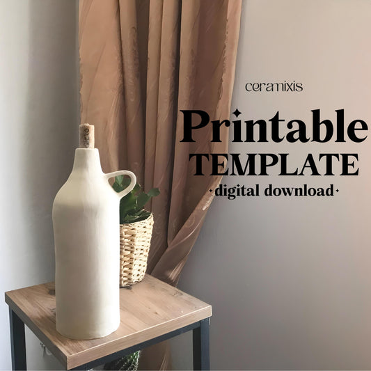 Oil Bottle Pottery Template, Ceramic Slab Building, Video Tutorial, Digital Download