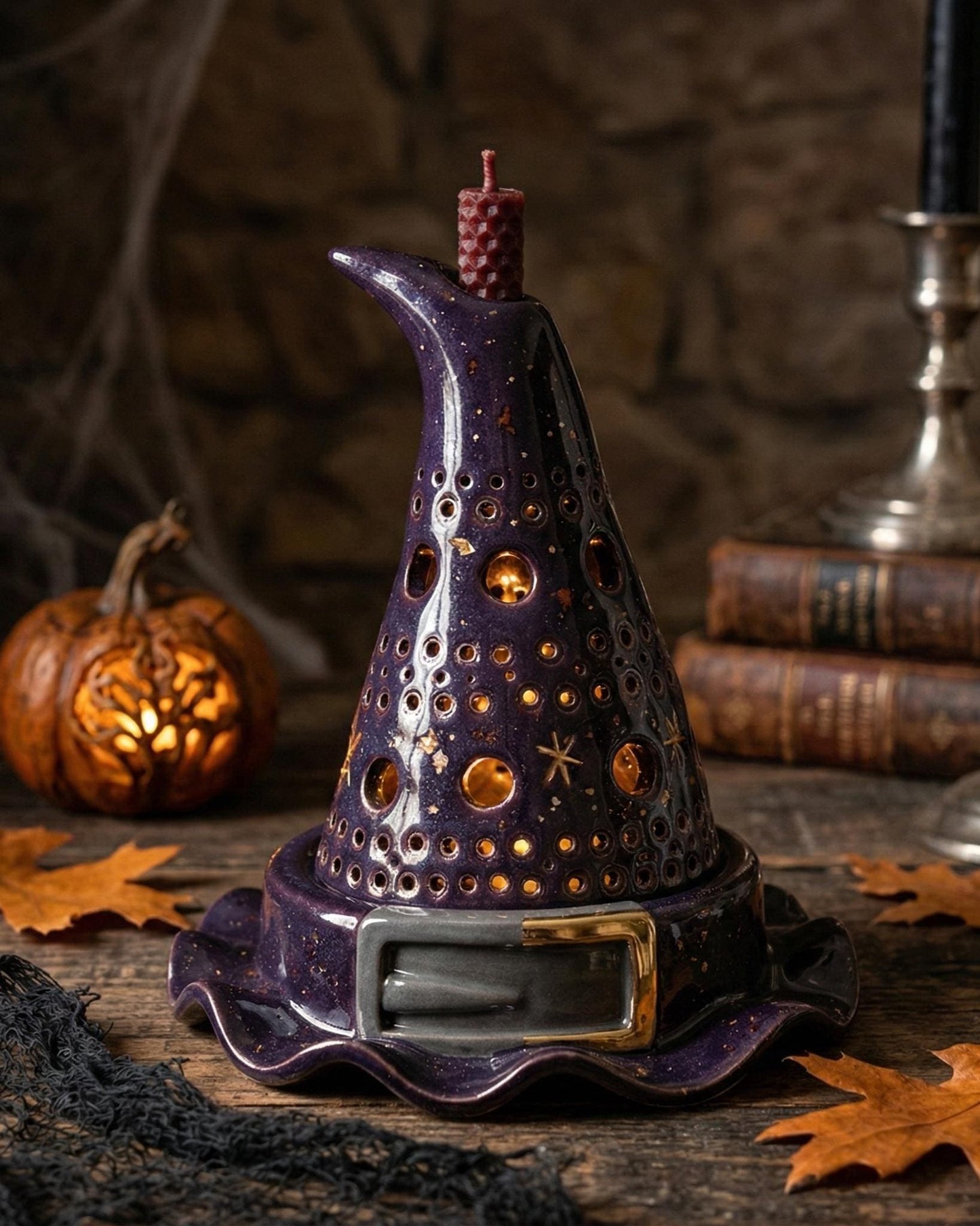 Halloween Witch Hat Candle Holder Pottery Template, Ceramic Slab Building, Digital Download