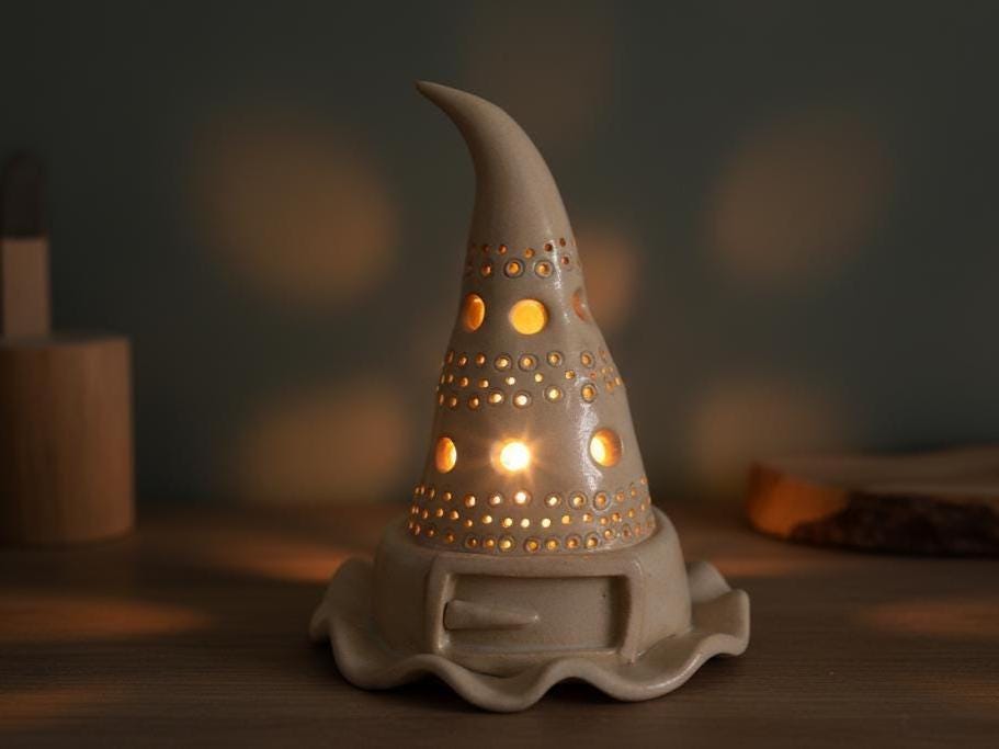 Halloween Witch Hat Candle Holder Pottery Template, Ceramic Slab Building, Digital Download