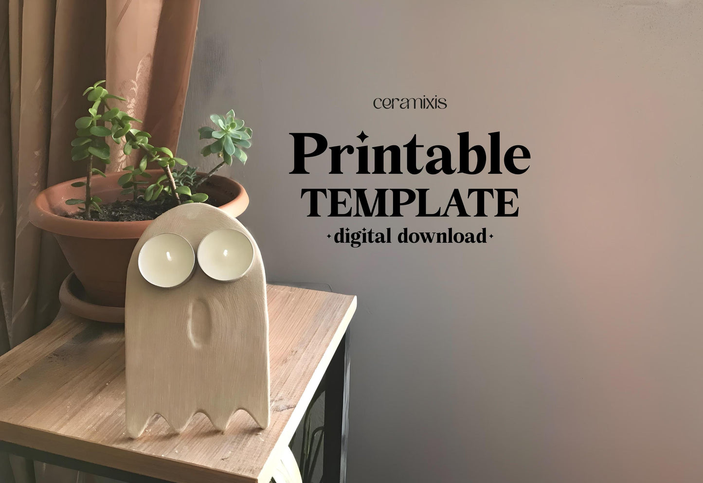 Ghost Candle Holder Pottery Template, Halloween Decor, Ceramic Slab Building, Digital Download
