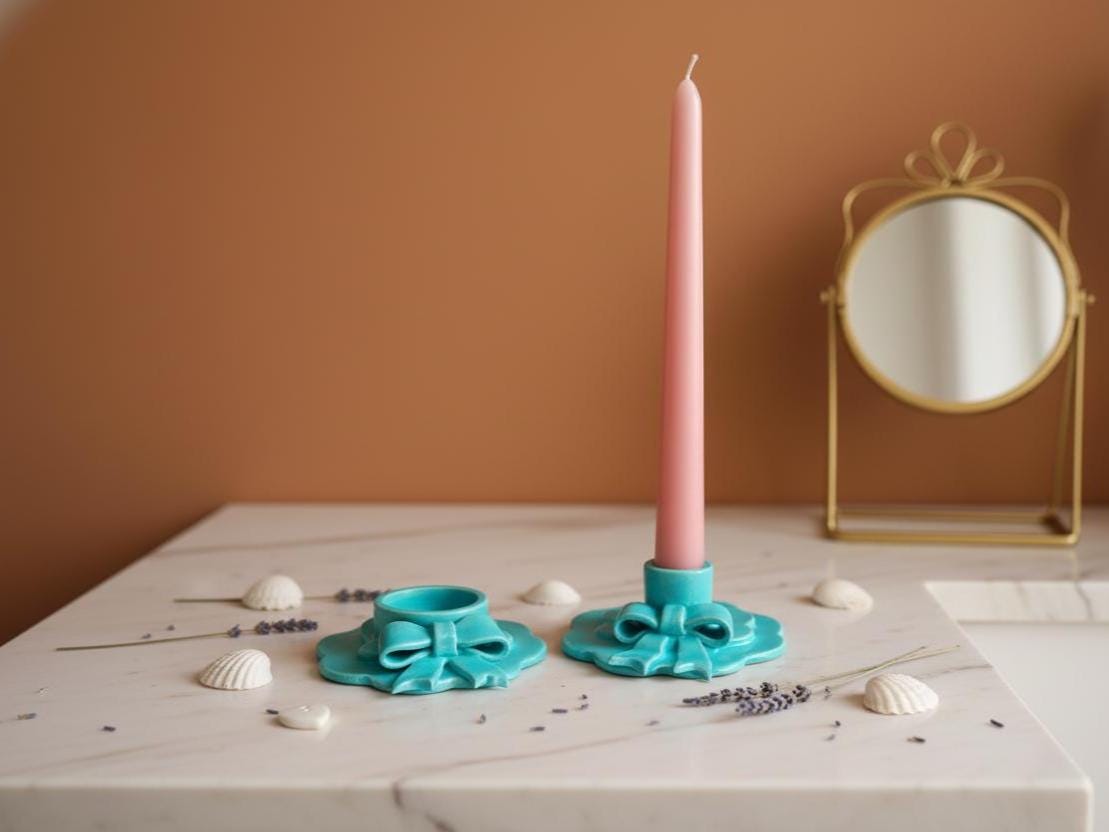 Bow Candle Holder Pottery Template, Ceramic Slab Building, Digital Download