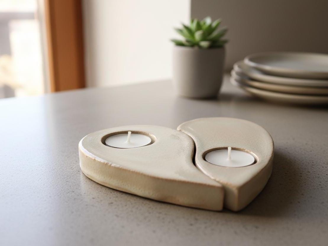 Heart Shaped Candle Holder Pottery Template, Ceramic Slab Building, Digital Download