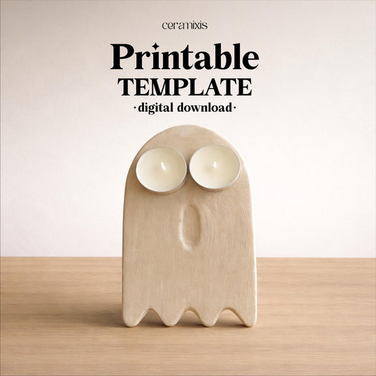 Ghost Candle Holder Pottery Template, Halloween Decor, Ceramic Slab Building, Digital Download
