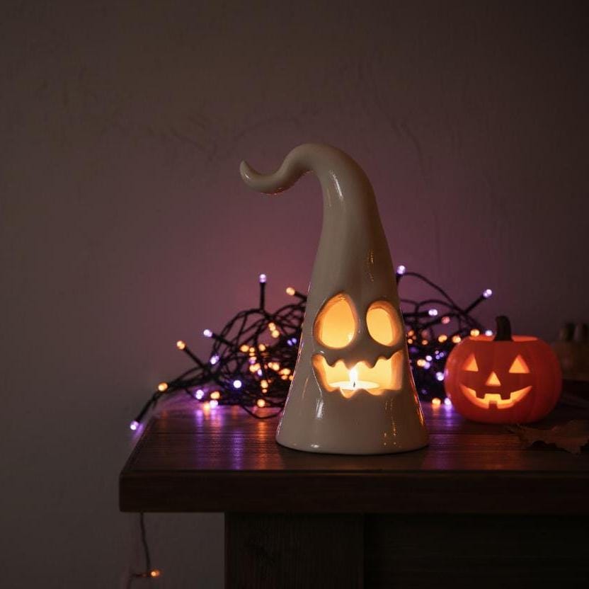 Ghost Candle Holder Pottery Template, Halloween Decor, Ceramic Slab Building, Digital Download