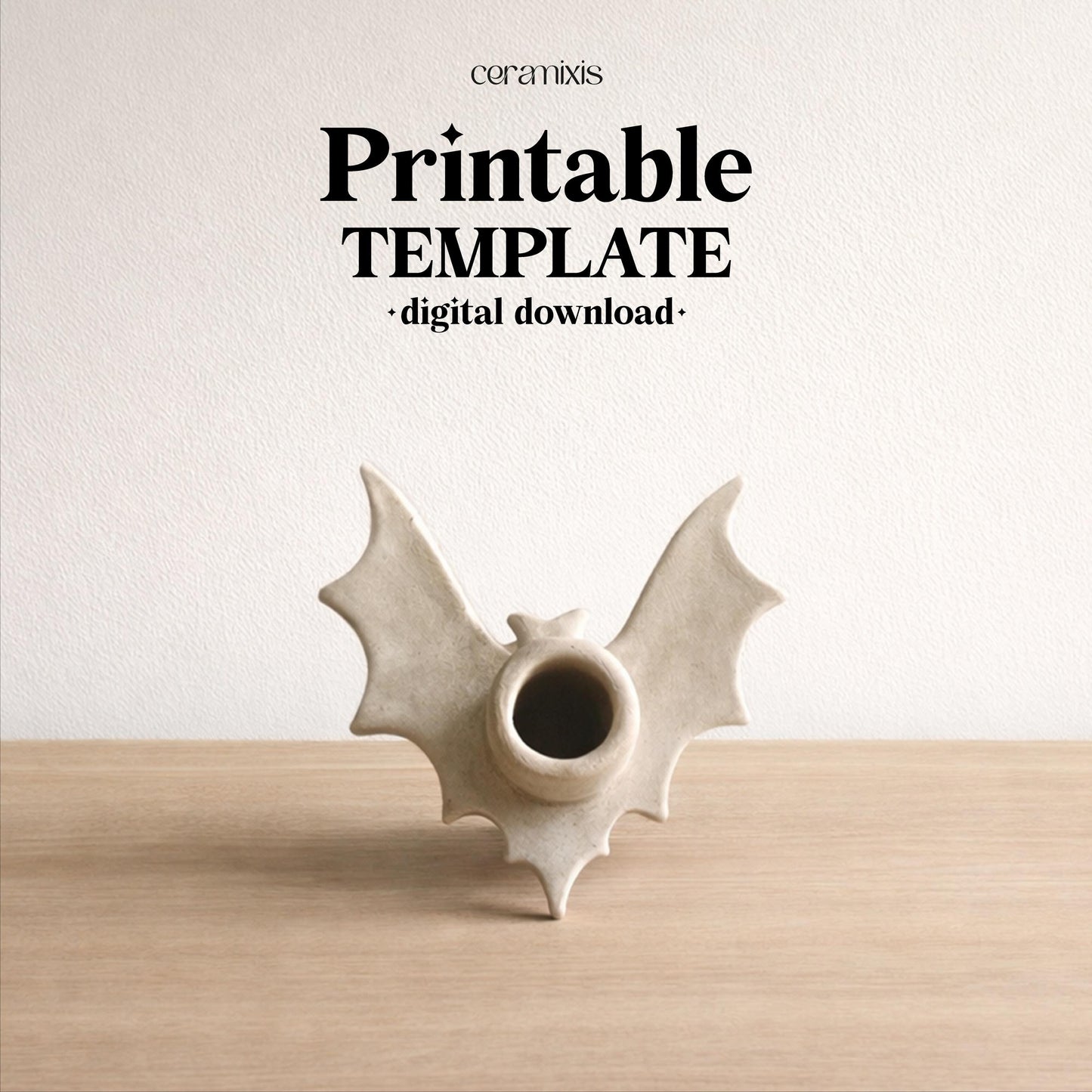Bat Candle Holder Pottery Template, Halloween Decor, Ceramic Slab Building, Digital Download