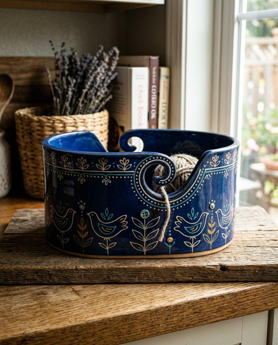 Yarn Bowl Pottery Template, Ceramic Slab Building, Digital Download
