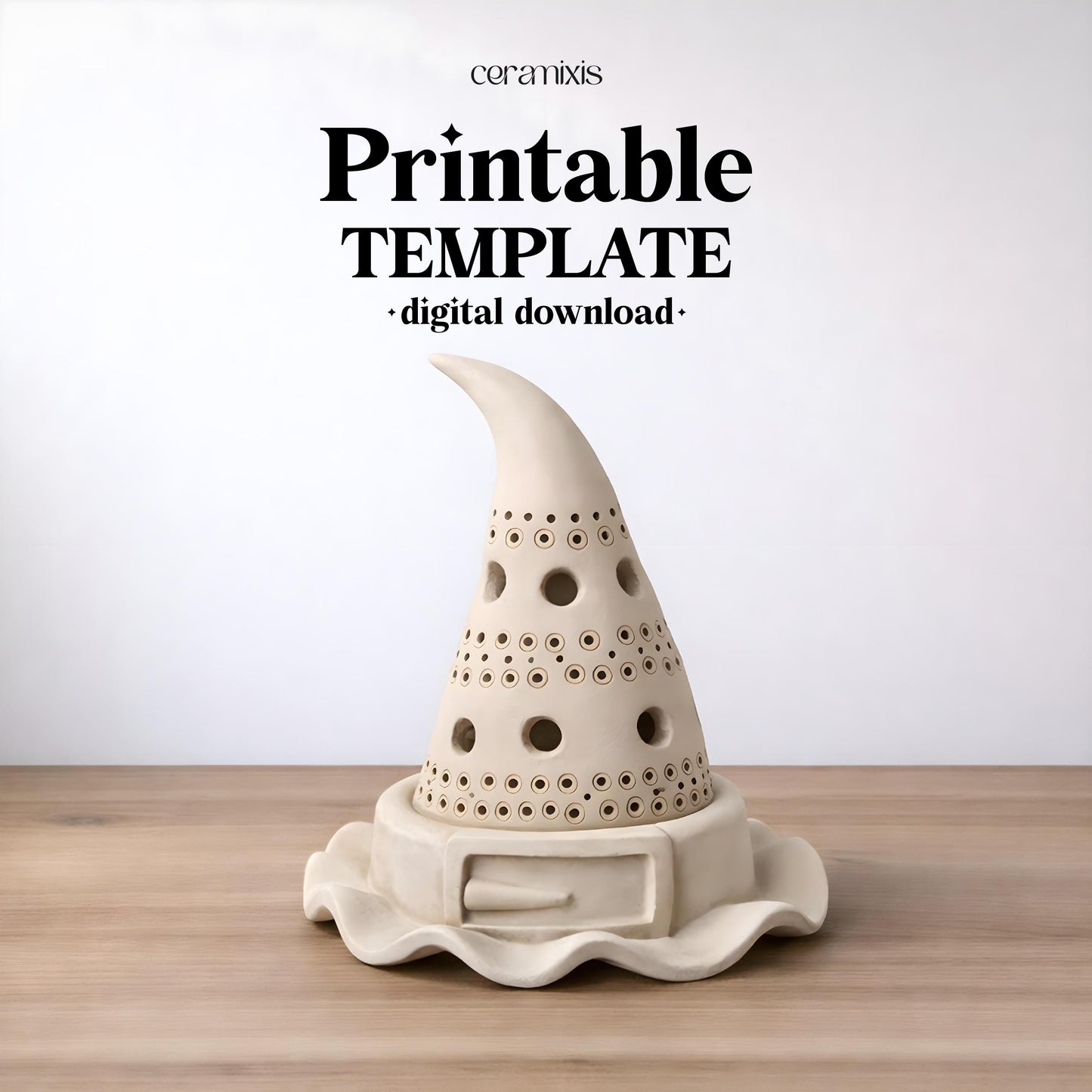 Halloween Witch Hat Candle Holder Pottery Template, Ceramic Slab Building, Digital Download