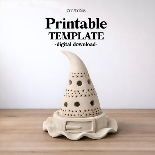 Halloween Witch Hat Candle Holder Pottery Template, Ceramic Slab Building, Digital Download