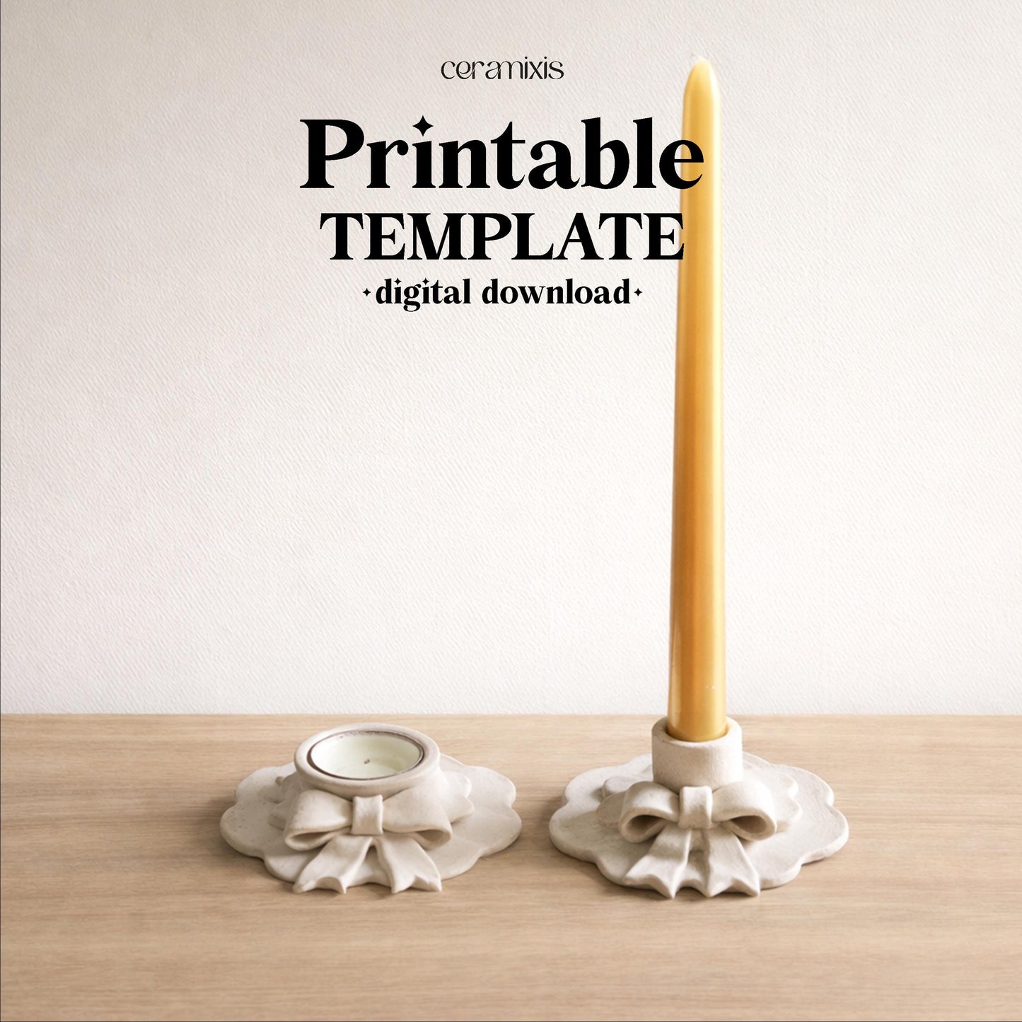 Bow Candle Holder Pottery Template, Ceramic Slab Building, Digital Download