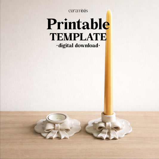 Bow Candle Holder Pottery Template, Ceramic Slab Building, Digital Download