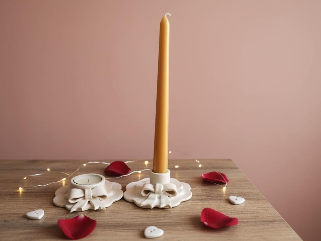 Bow Candle Holder Pottery Template, Ceramic Slab Building, Digital Download