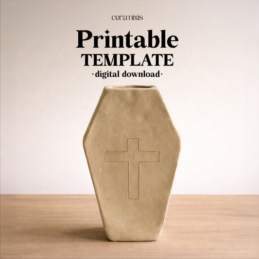 Coffin Vase Pottery Template, Halloween Decor, Ceramic Slab Building, Digital Download
