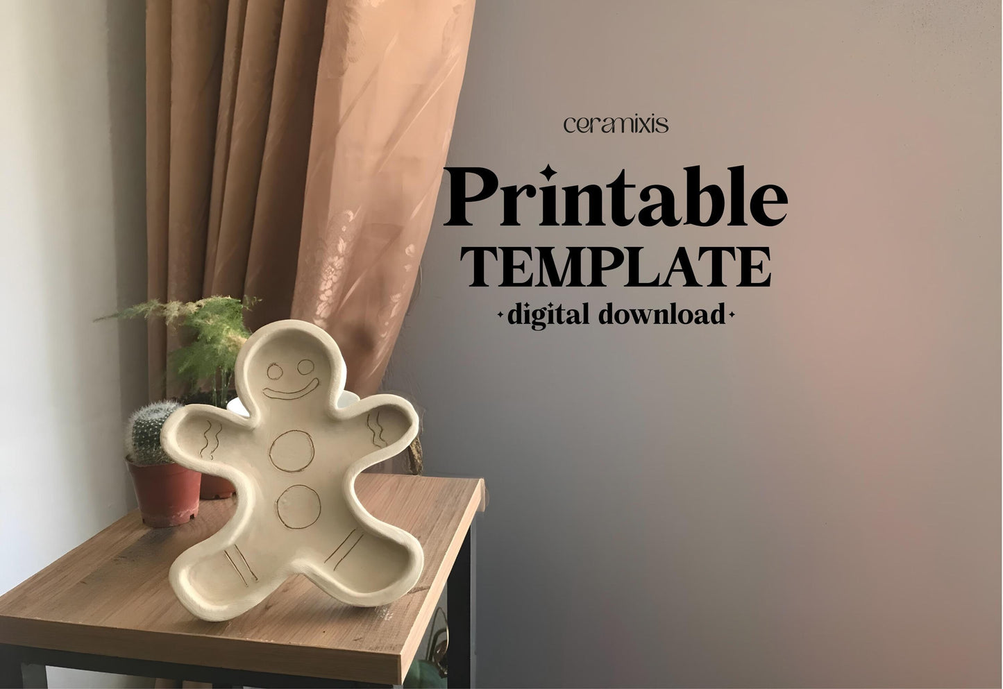 Gingerbread Plate Pottery Template, Ceramic Christmas Decor, Slab Building, Digital Download