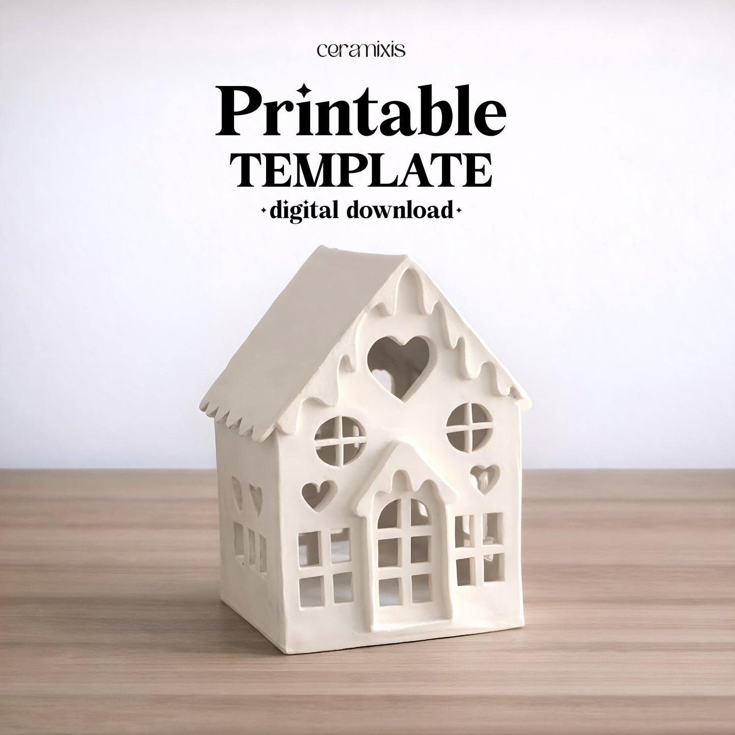 Christmas Candle Holder Pottery Template, Ceramic Slab Building, Digital Download