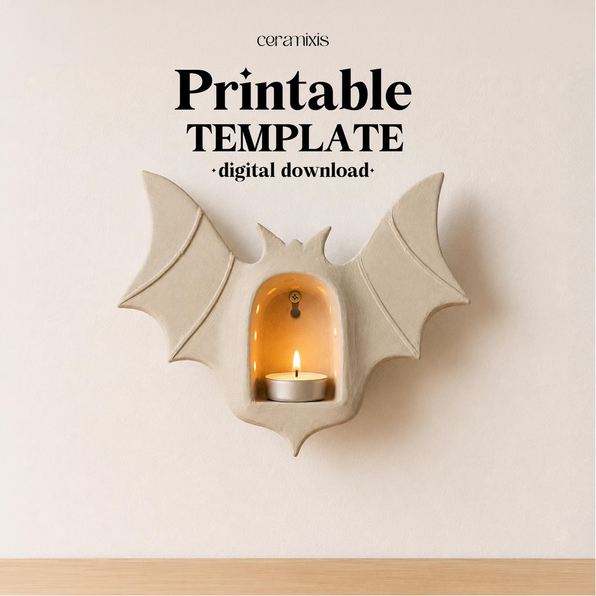 Bat Candle Holder Pottery Template, Halloween Decor, Ceramic Slab Building, Digital Download