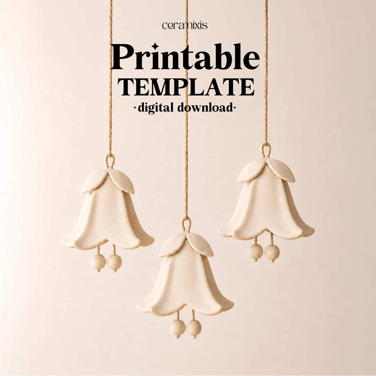 Bellflower Hanging Bell Pottery Template, Ceramic Wind Chime, Slab Building Pattern, Digital Download PDF
