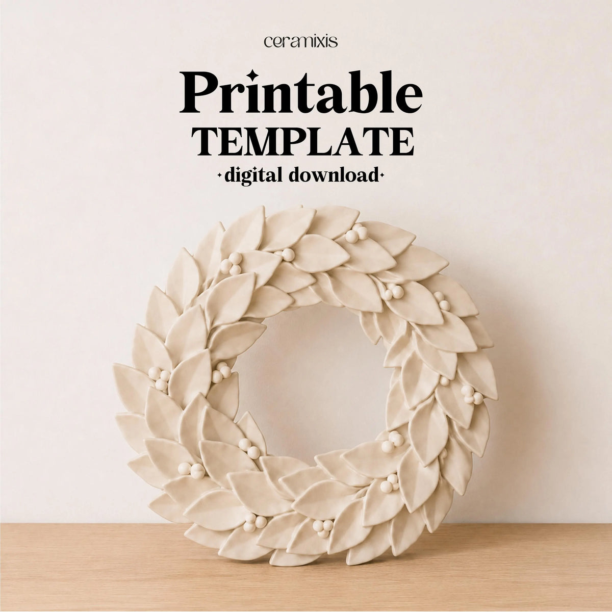 Ceramic Christmas Wreath Template, Door Decor, Slab Building Pattern, Holiday Pottery, Digital Download PDF