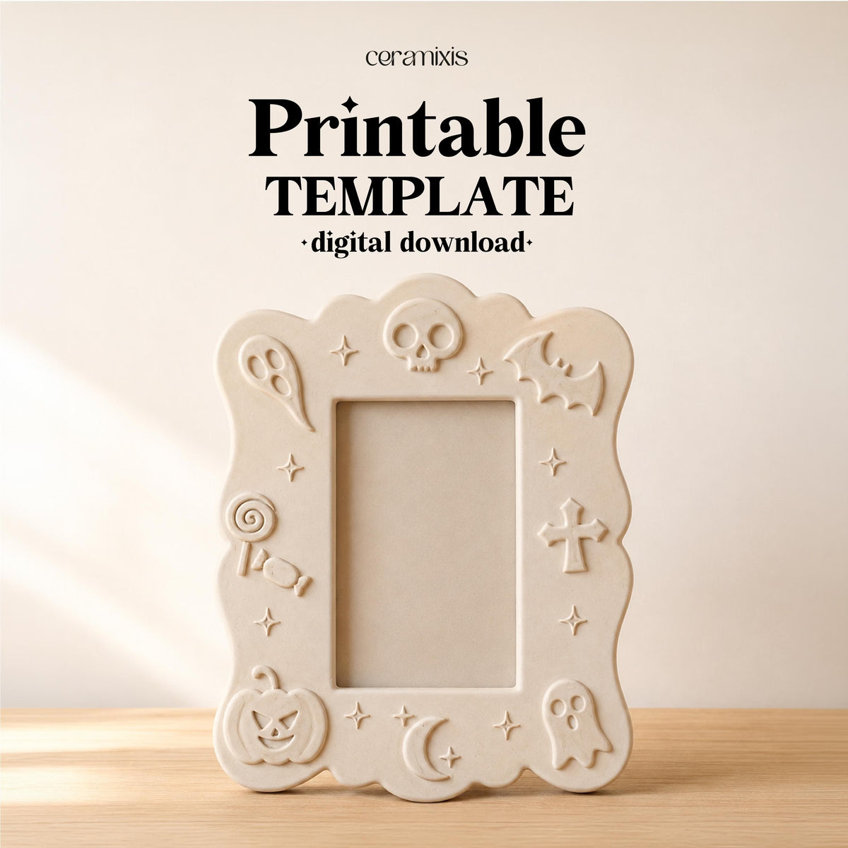 Halloween Photo Frame Pottery Template, Halloween Decor, Ceramic Slab Building, Digital Download