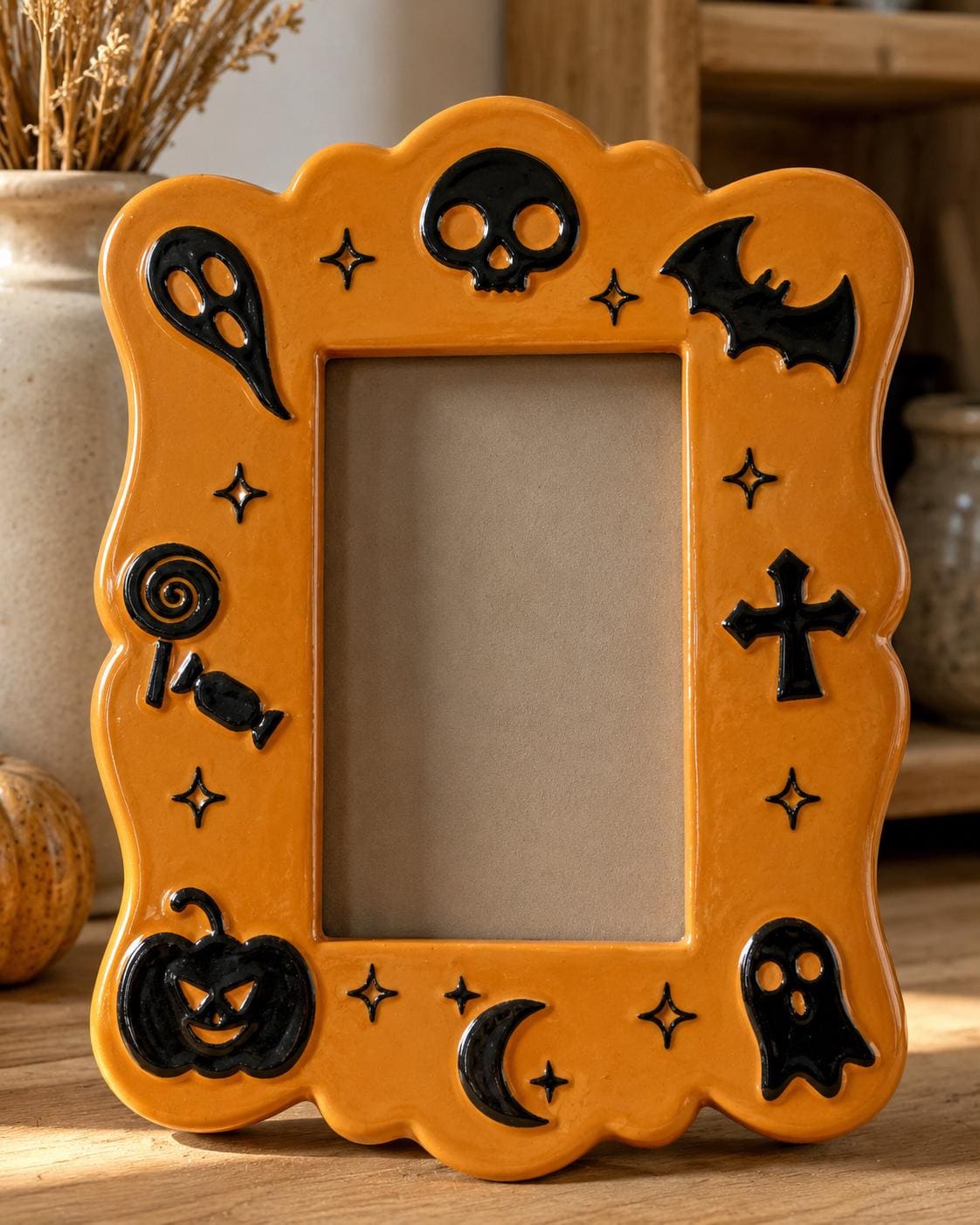 Halloween Photo Frame Pottery Template, Halloween Decor, Ceramic Slab Building, Digital Download