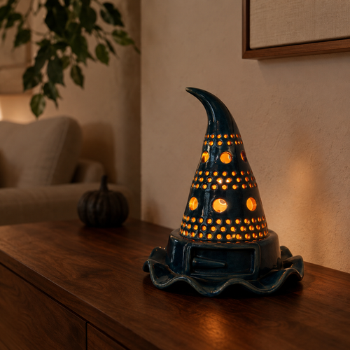 Halloween Witch Hat Candle Holder Pottery Template, Ceramic Slab Building, Digital Download
