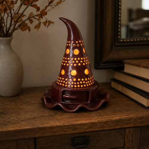 Halloween Witch Hat Candle Holder Pottery Template, Ceramic Slab Building, Digital Download