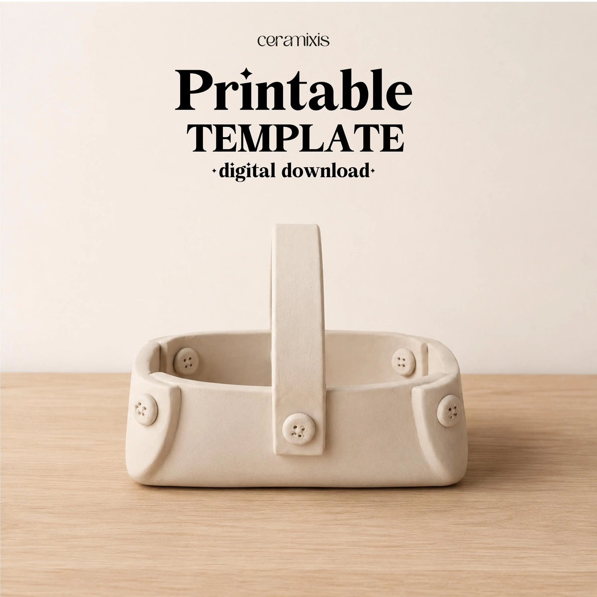 Handled Basket Pottery Template, Storage Basket, Ceramic Slab Building, Digital Download