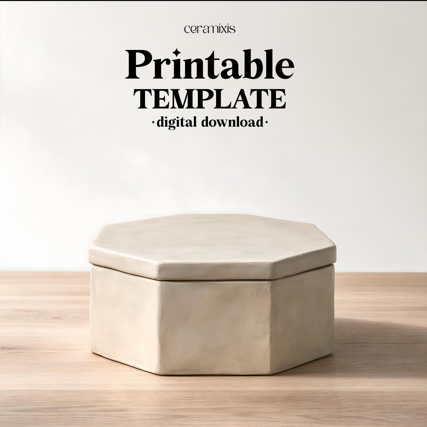 Hexagon Lidded Box Pottery Template, Ceramic Slab Building, Digital Download