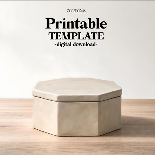 Hexagon Lidded Box Pottery Template, Ceramic Slab Building, Digital Download