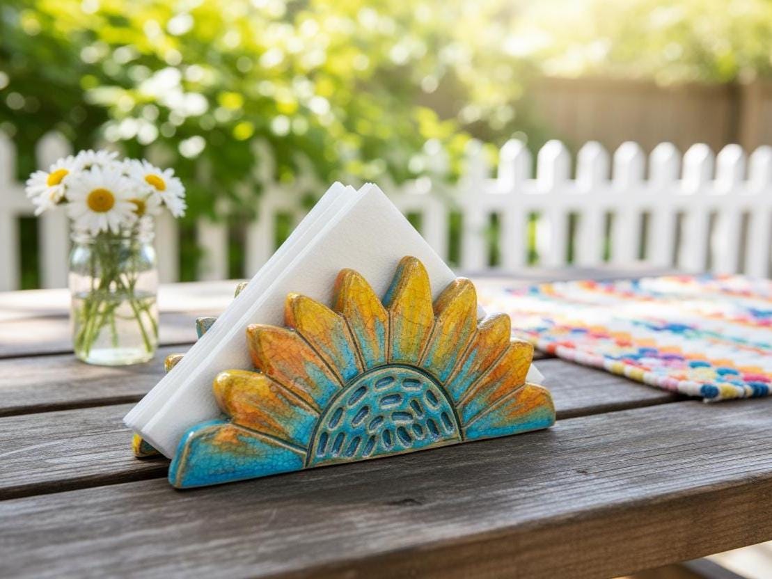 Sunflower Napkin Holder Pottery Template, Ceramic Slab Building, Digital Download