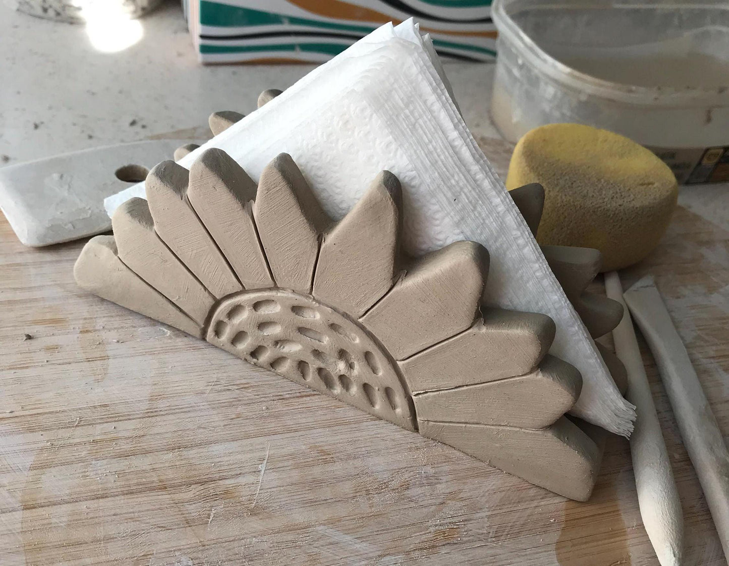 Sunflower Napkin Holder Pottery Template, Ceramic Slab Building, Digital Download