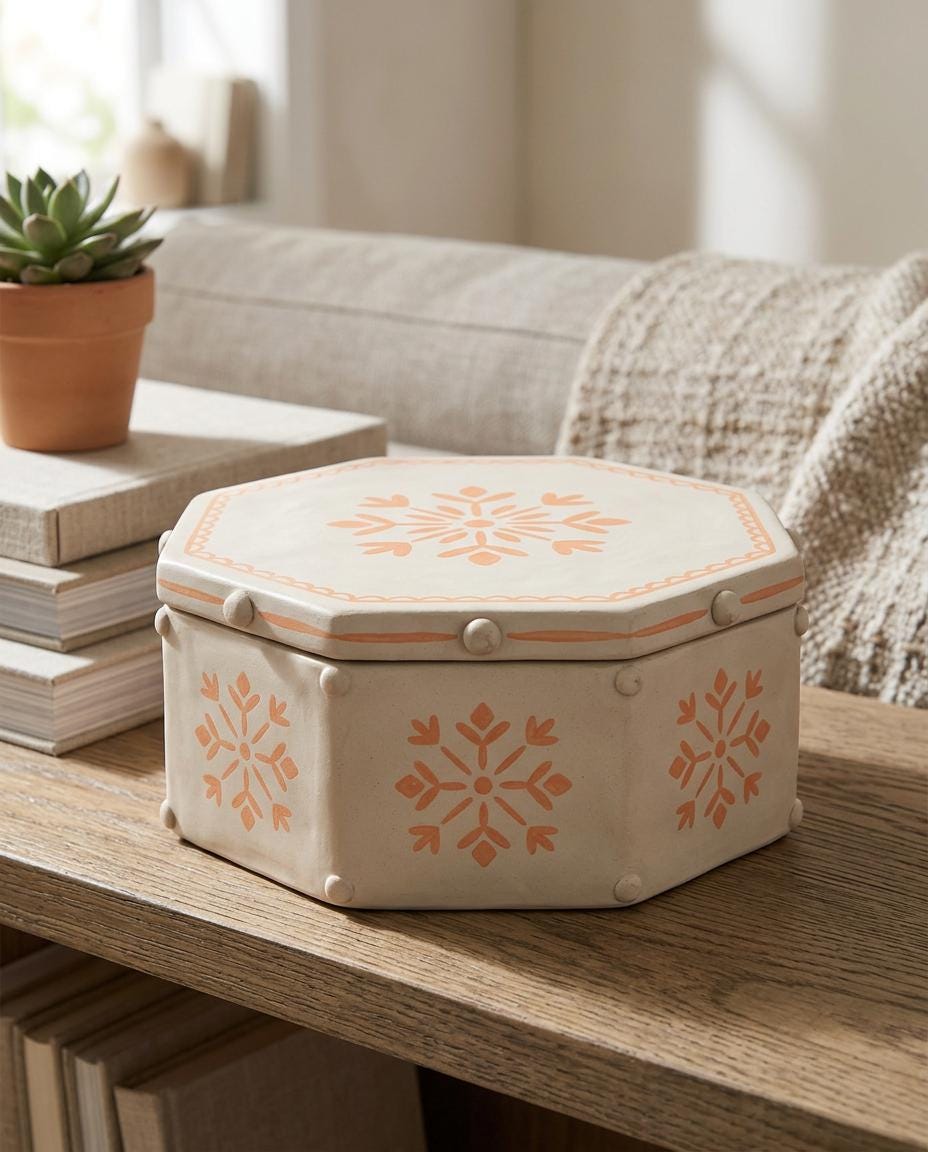 Hexagon Lidded Box Pottery Template, Ceramic Slab Building, Digital Download