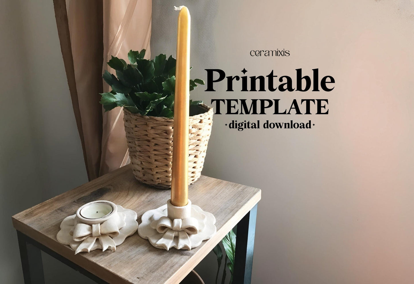 Bow Candle Holder Pottery Template, Ceramic Slab Building, Digital Download