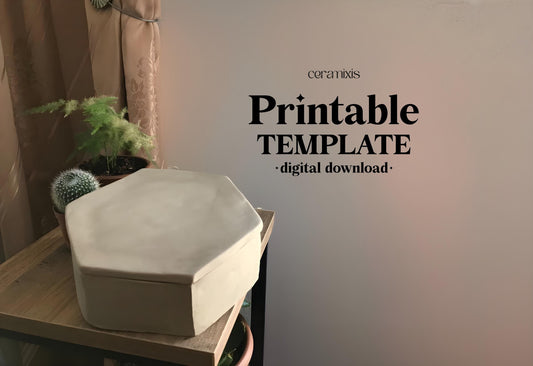 Hexagon Lidded Box Pottery Template, Ceramic Slab Building, Digital Download