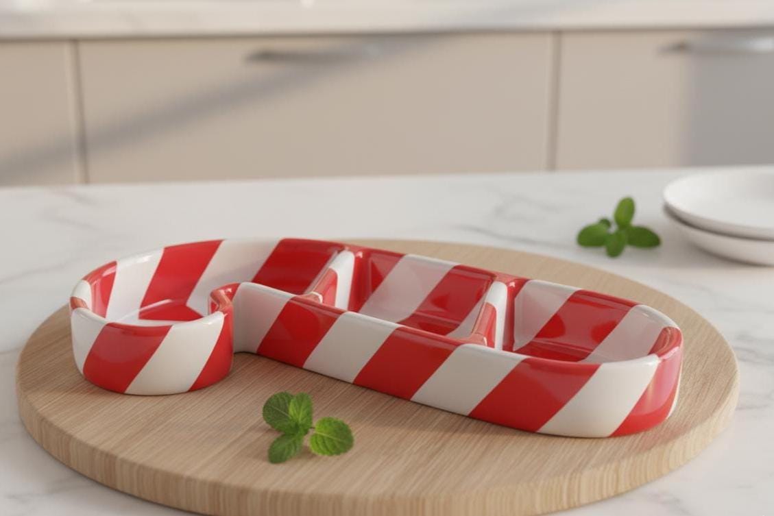 Candy Cane Divided Serving Dish Pottery Template, Ceramic Slab Building, Digital Download